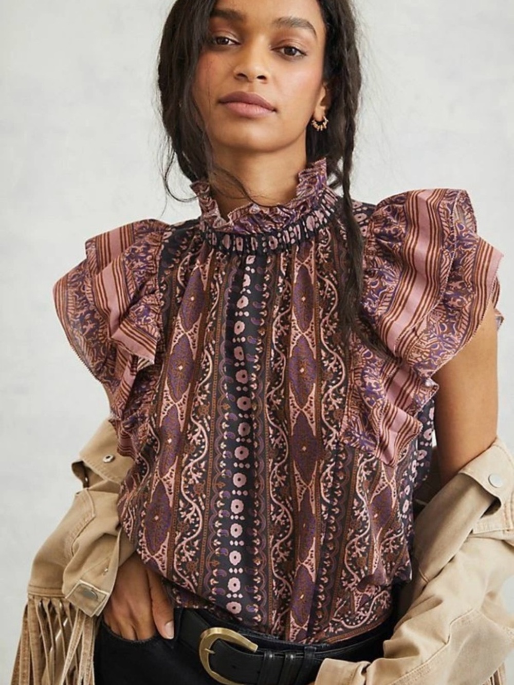 NWT Othilla for Anthropologie Thessaly Ruffled High Neck Blouse 1x - Picture 2 of 6
